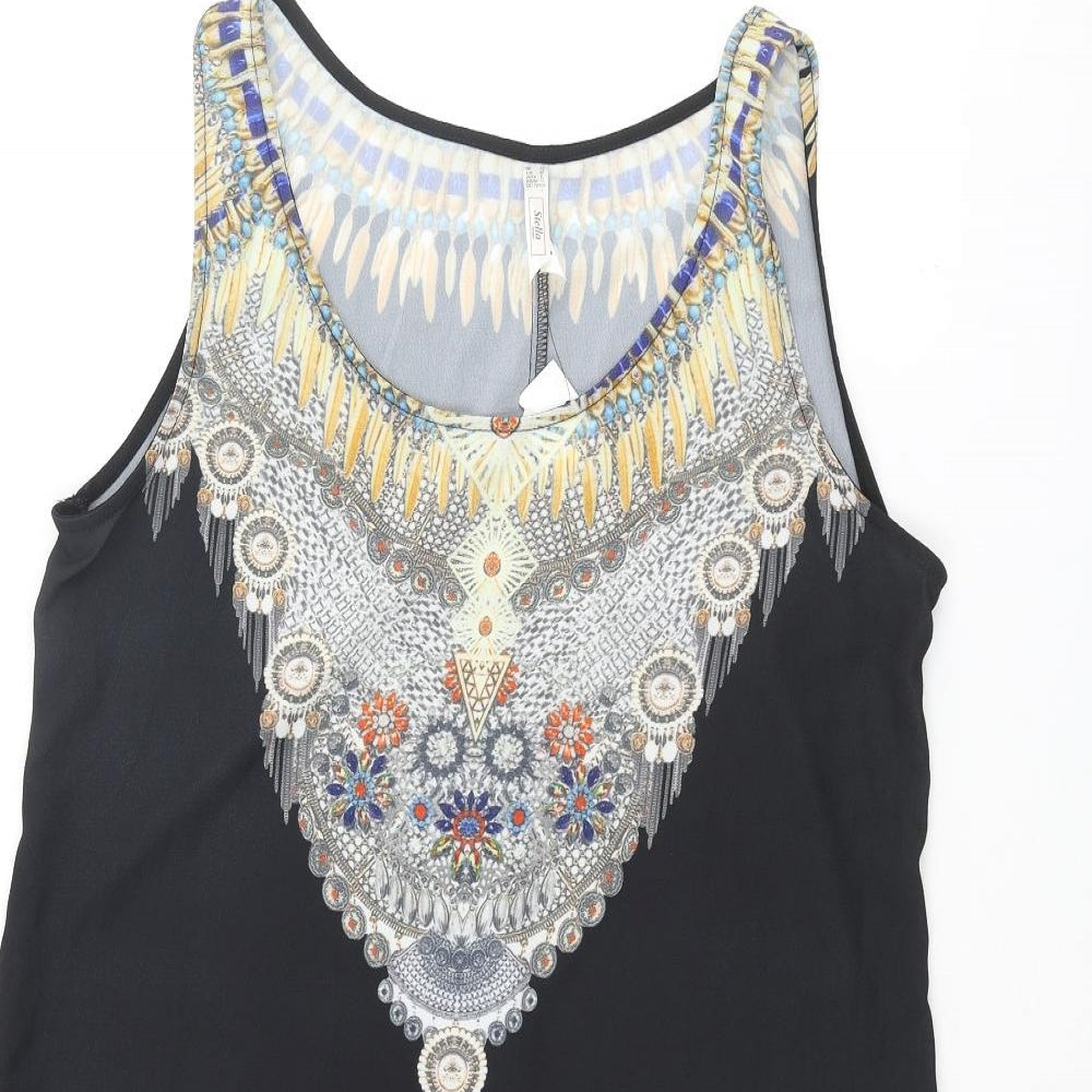 Stella Morgan Womens Black Polyester Shift Size 12 Scoop Neck Pullover - Gemstone Print