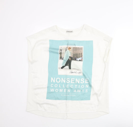 Zara Womens White Polyester Basic Blouse Size L Round Neck - Nonsense Collection AW15