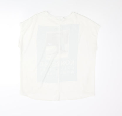 Zara Womens White Polyester Basic Blouse Size L Round Neck - Nonsense Collection AW15