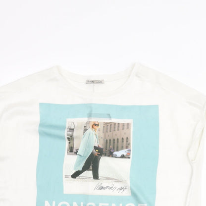 Zara Womens White Polyester Basic Blouse Size L Round Neck - Nonsense Collection AW15