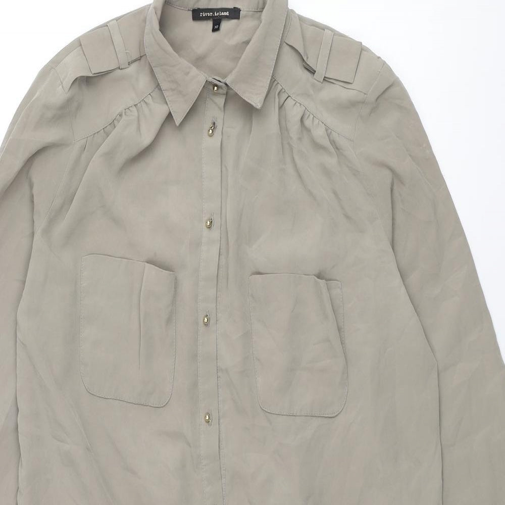 River Island Womens Grey Polyester Shirt Dress Size 10 Collared Button