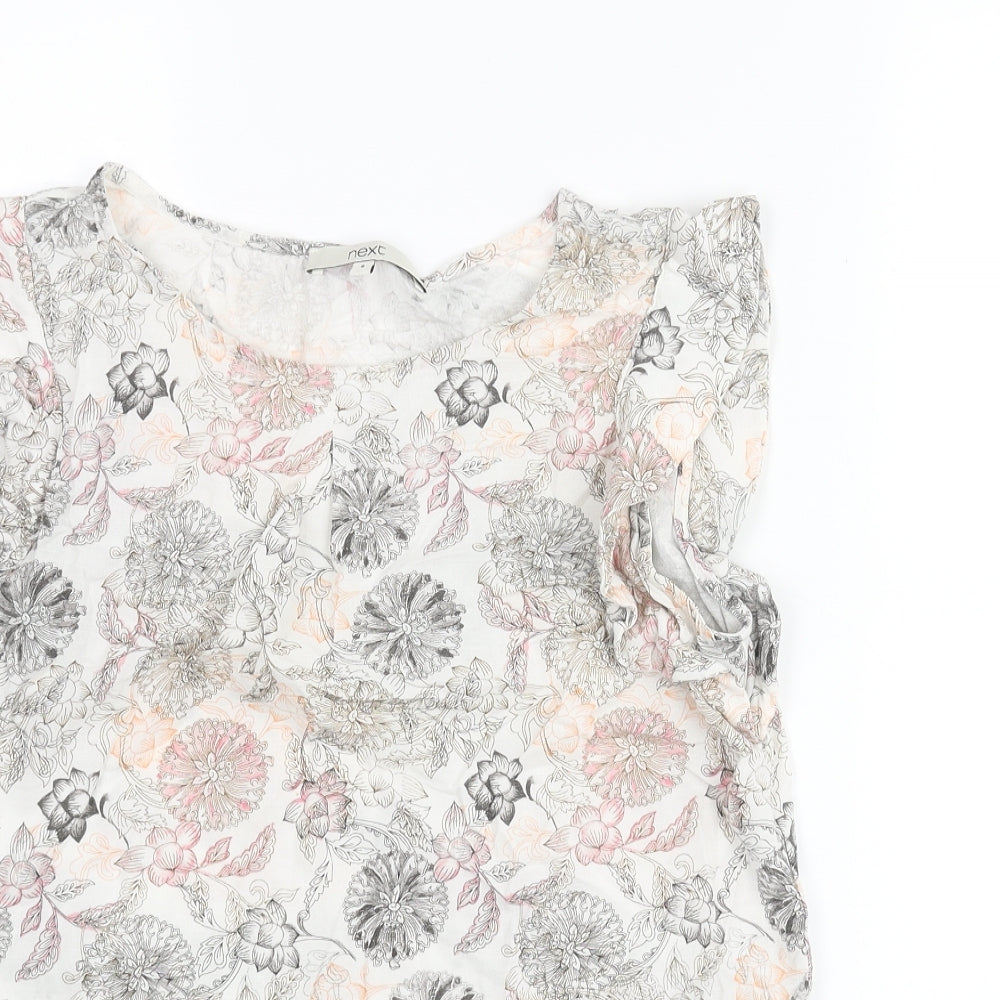 NEXT Womens Multicoloured Floral Viscose Basic Blouse Size 8 Round Neck - Frill
