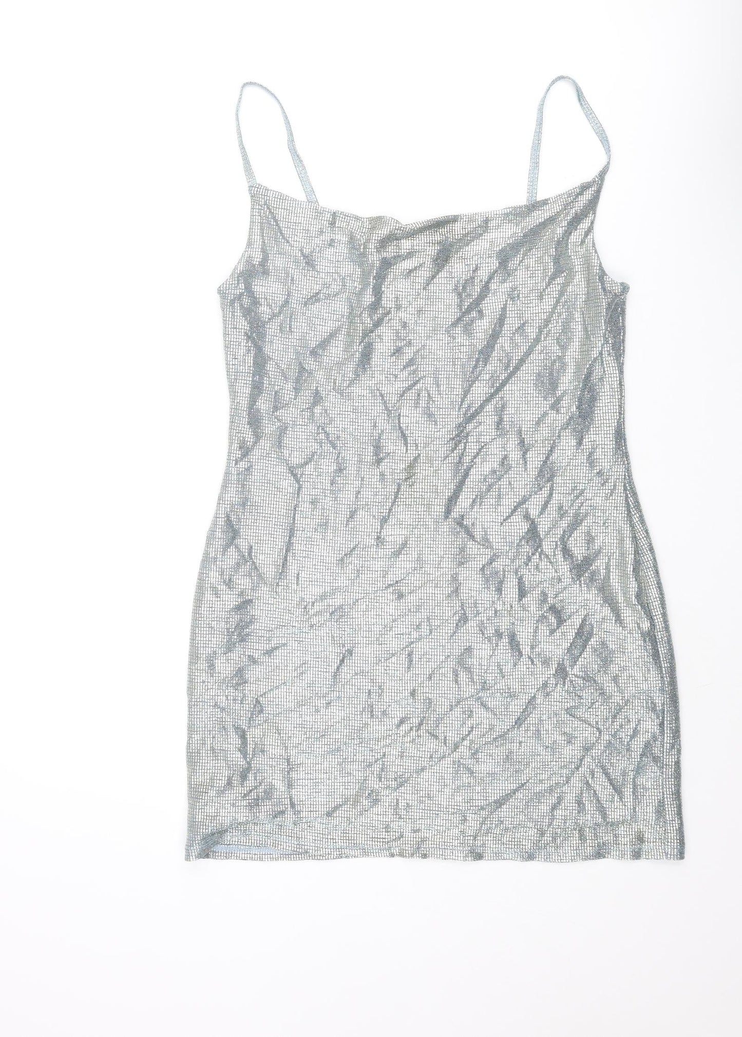 Topshop Womens Silver Polyacrylate Fibre Mini Size 12 Collared Tie - Glitter
