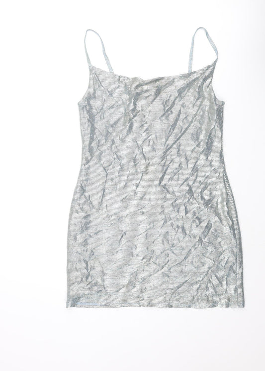 Topshop Womens Silver Polyacrylate Fibre Mini Size 12 Collared Tie - Glitter