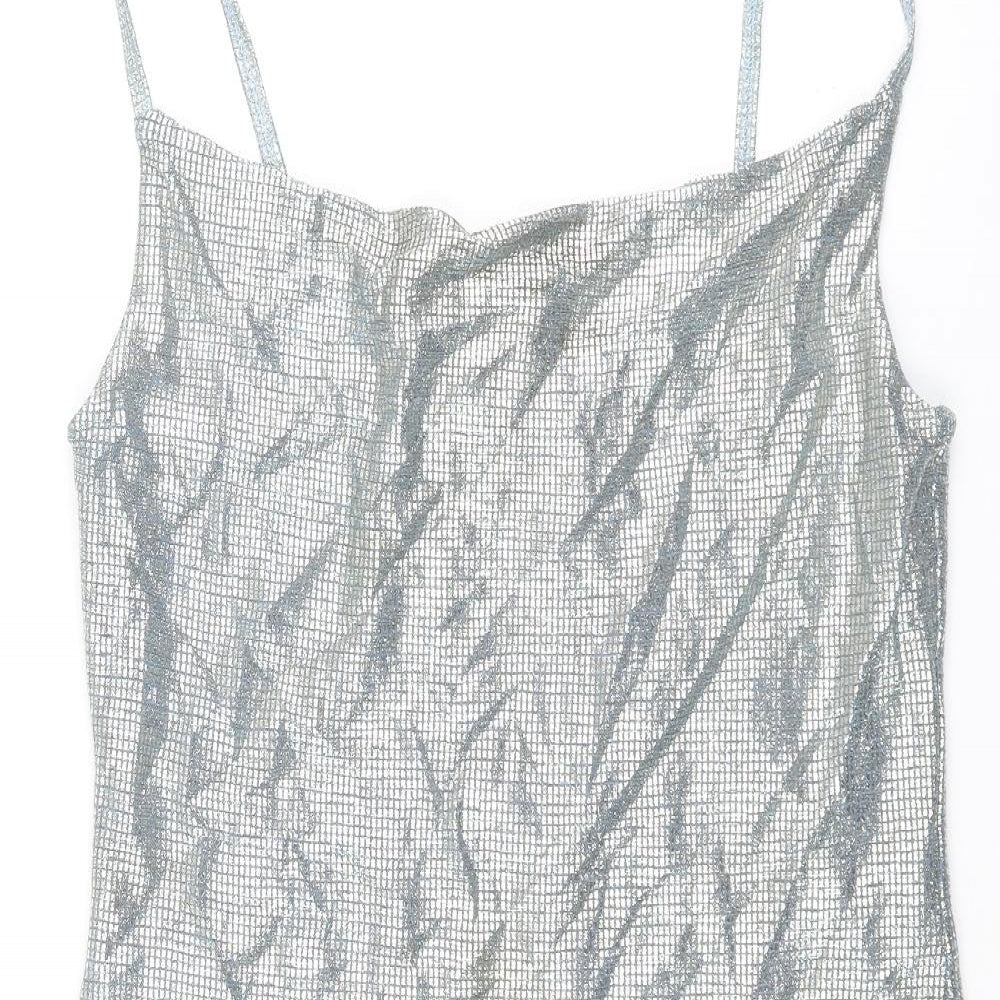 Topshop Womens Silver Polyacrylate Fibre Mini Size 12 Collared Tie - Glitter