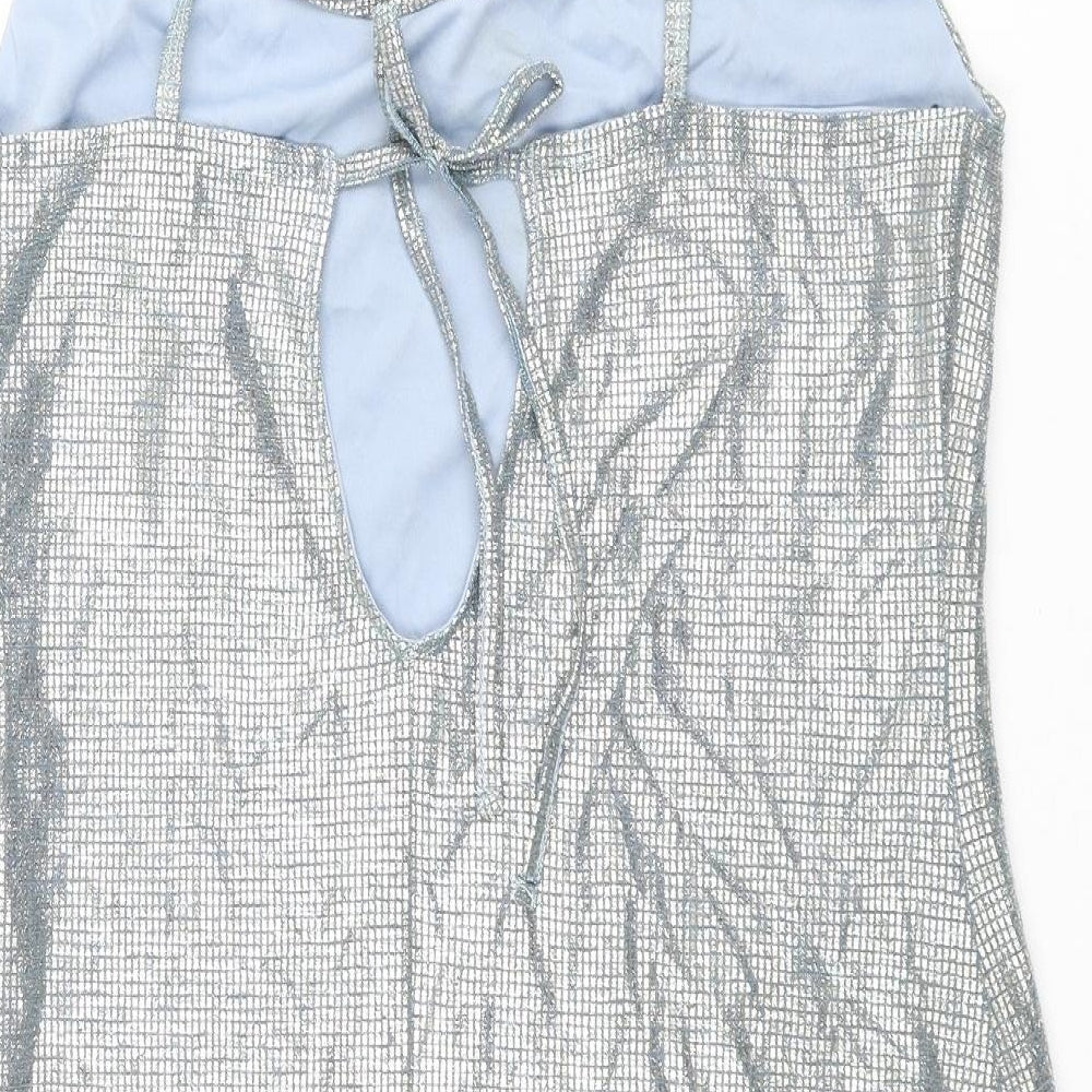 Topshop Womens Silver Polyacrylate Fibre Mini Size 12 Collared Tie - Glitter