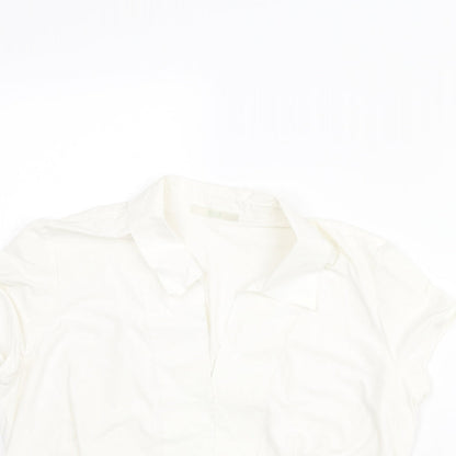 Marks & Spencer Womens Ivory Polyamide Basic Blouse Size 10 Collared