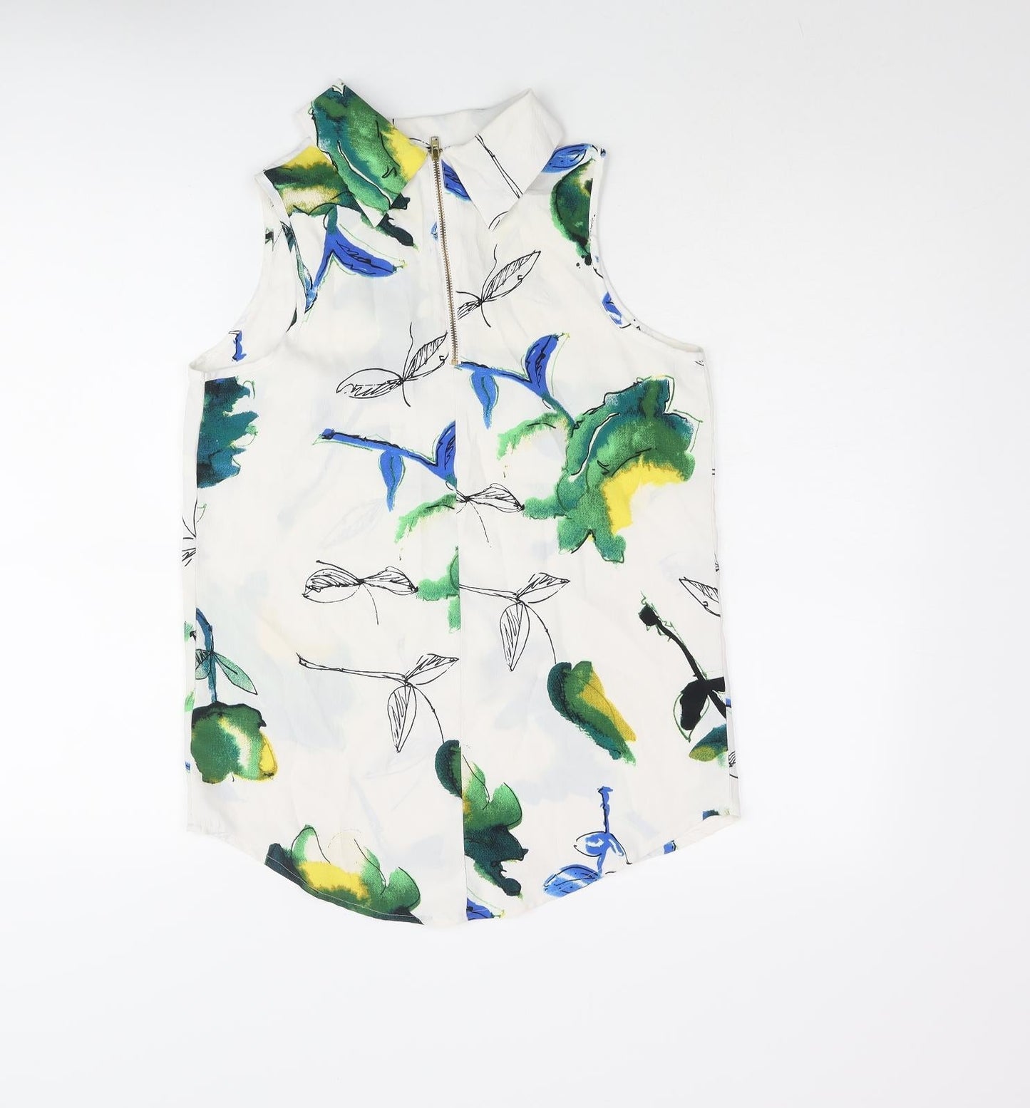 NEXT Womens White Floral Polyester Basic Blouse Size 6 Collared