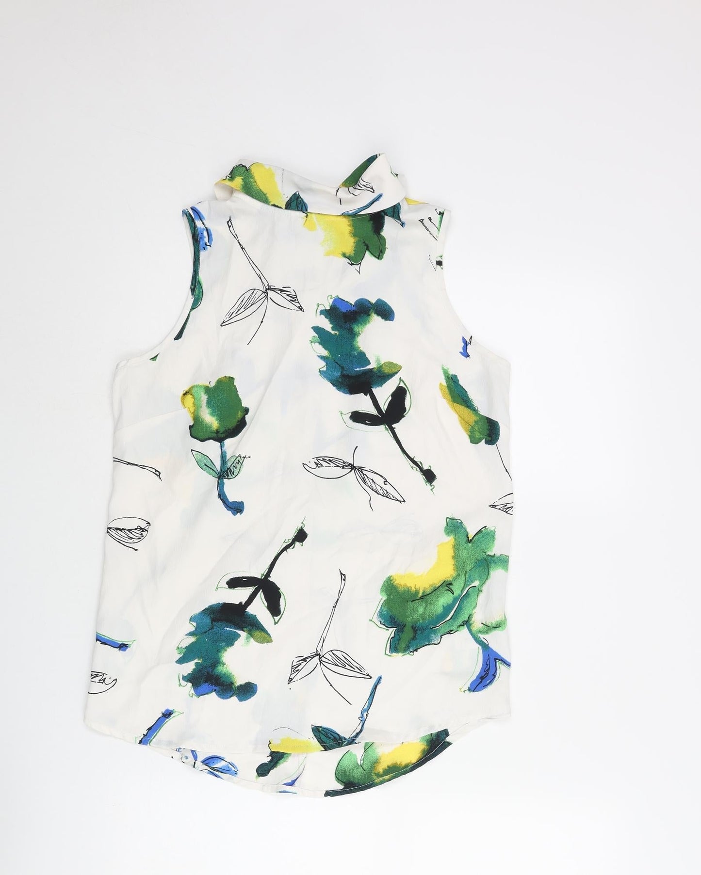 NEXT Womens White Floral Polyester Basic Blouse Size 6 Collared