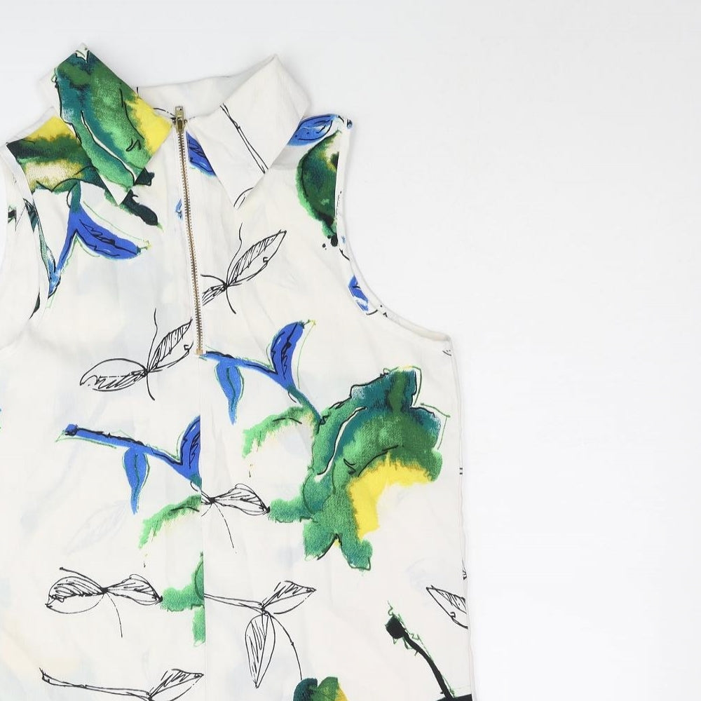 NEXT Womens White Floral Polyester Basic Blouse Size 6 Collared