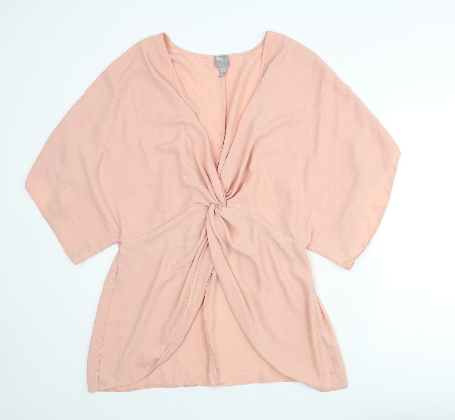 ASOS Womens Pink Polyester Tunic Blouse Size 18 V-Neck - Knot Detail Open Front