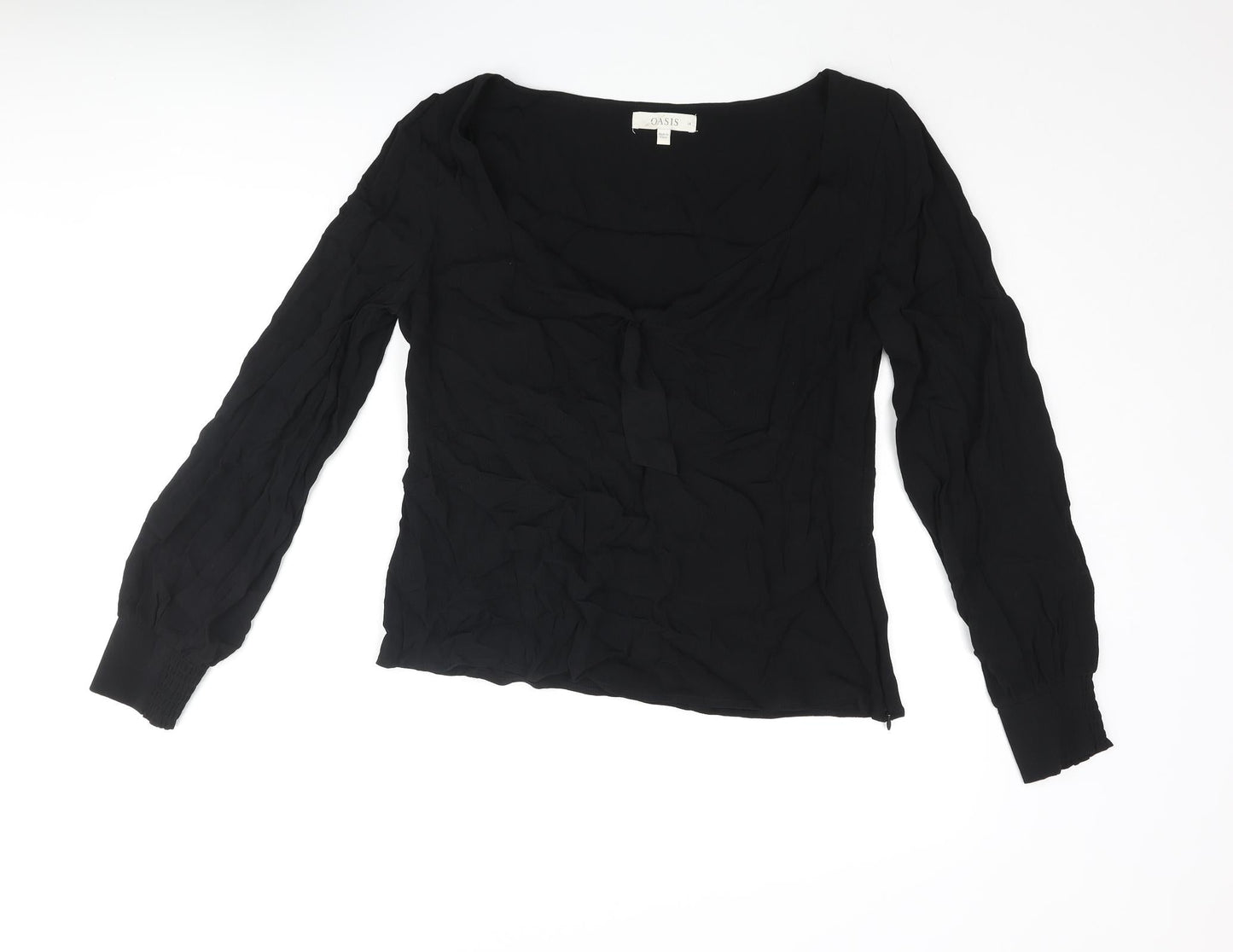 Oasis Womens Black Viscose Basic Blouse Size 16 V-Neck - Knot Detail