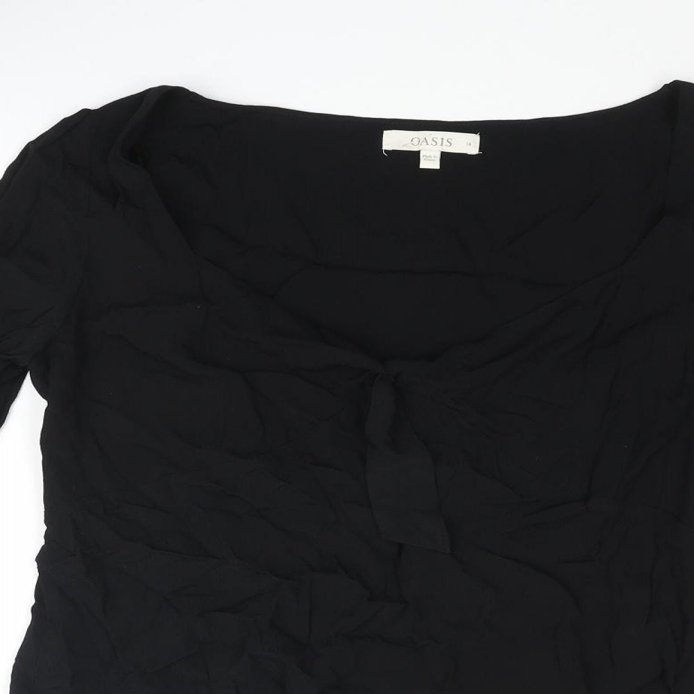 Oasis Womens Black Viscose Basic Blouse Size 16 V-Neck - Knot Detail