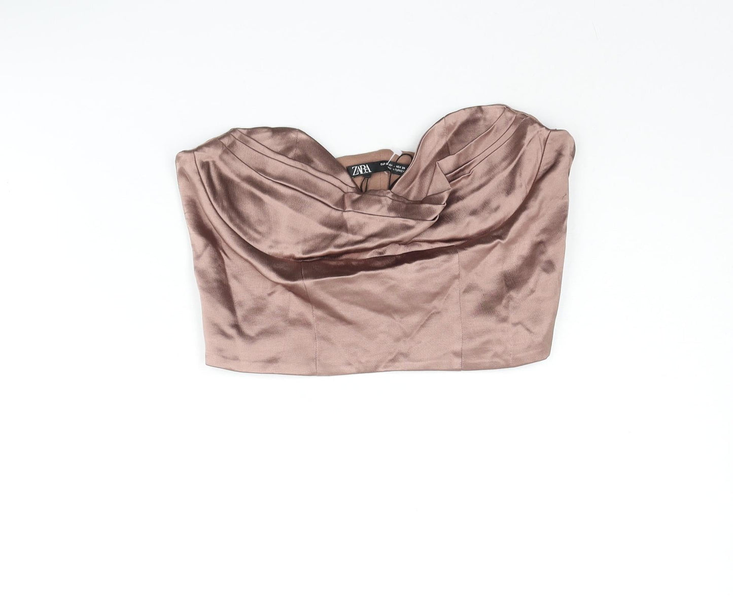 Zara Womens Brown Polyester Cropped Blouse Size S Cowl Neck
