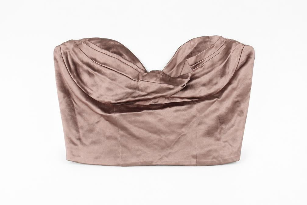 Zara Womens Brown Polyester Cropped Blouse Size S Cowl Neck