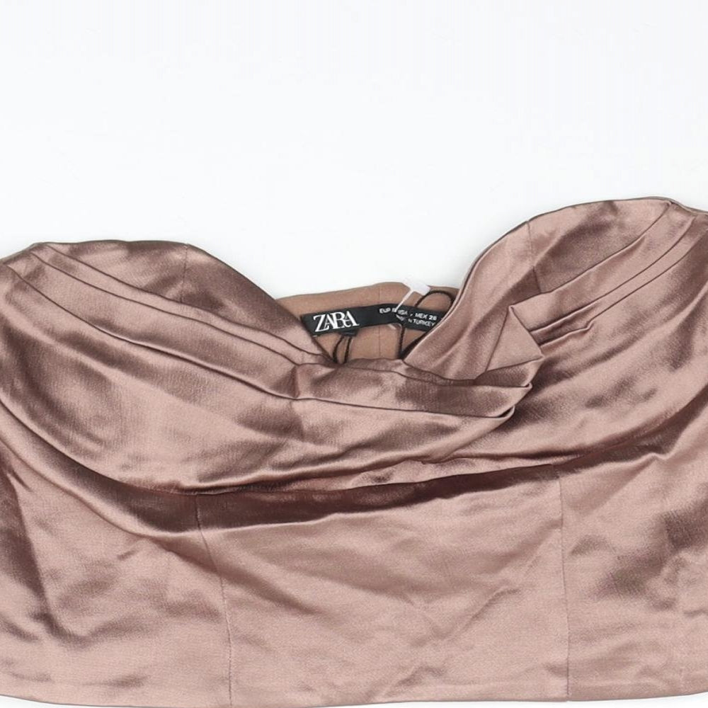 Zara Womens Brown Polyester Cropped Blouse Size S Cowl Neck
