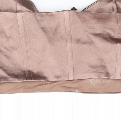 Zara Womens Brown Polyester Cropped Blouse Size S Cowl Neck