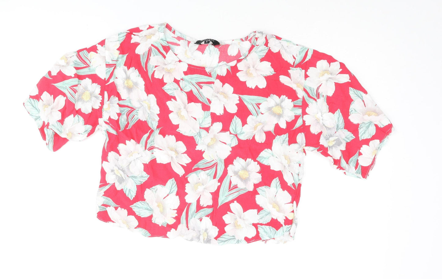New Look Womens Pink Floral Polyester Basic Blouse Size 6 Round Neck