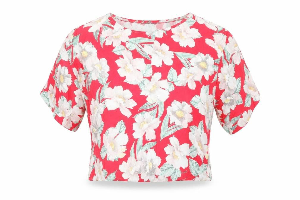 New Look Womens Pink Floral Polyester Basic Blouse Size 6 Round Neck