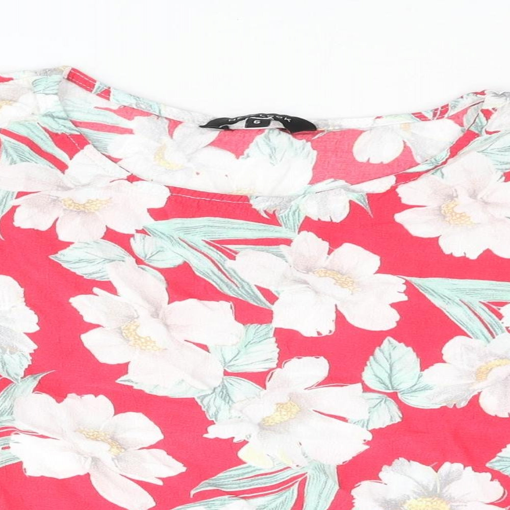 New Look Womens Pink Floral Polyester Basic Blouse Size 6 Round Neck