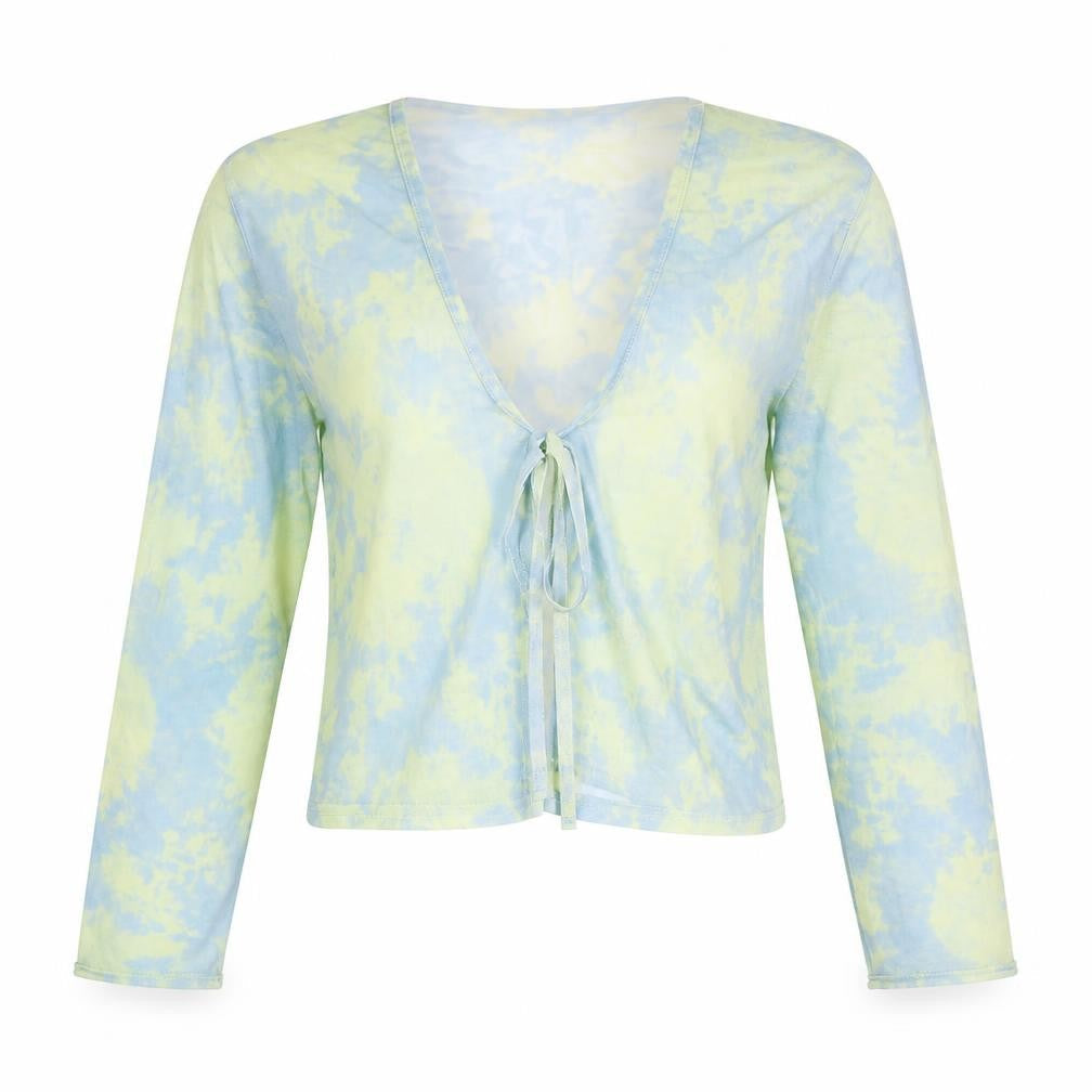PRETTYLITTLETHING Womens Multicoloured Polyester Basic Blouse Size 10 V-Neck - Semi Sheer Tie Dye
