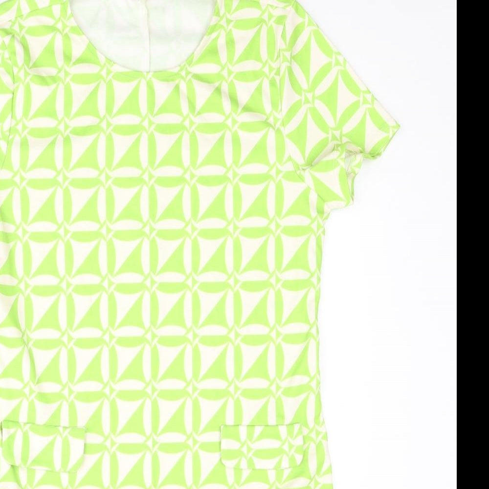 River Island Womens Green Geometric Polyester Shift Size 12 Round Neck Pullover - Pocket Detail