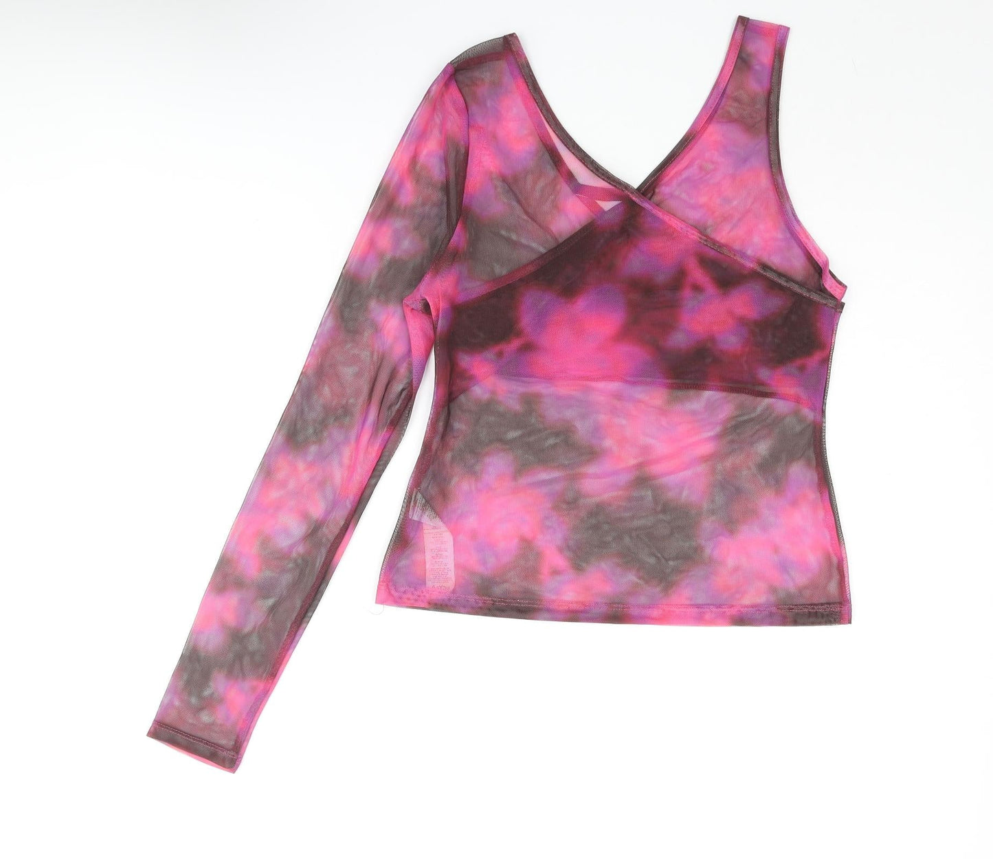ASYOU Womens Pink Polyester Basic Blouse Size 12 V-Neck - Semi Sheer