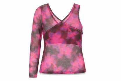Front view of AsYou women’s pink polyester basic blouse, size UK 12, v-neck - semi sheer
