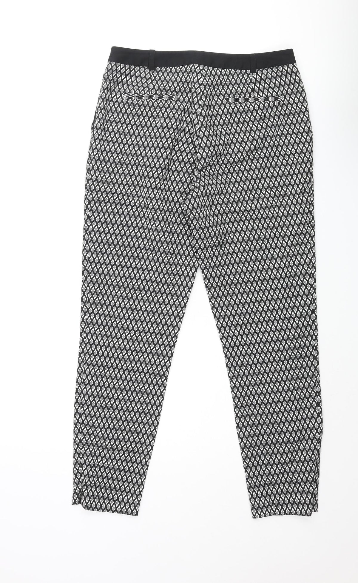 Topshop Womens Black Geometric Polyester Dress Pants Trousers Size 10 L25 in Regular Zip