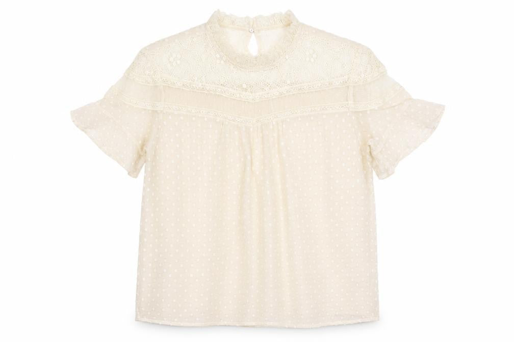 New Look Womens Ivory Polyester Basic Blouse Size 12 Mock Neck - Lace Detail