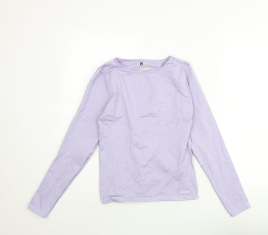 PRETTYLITTLETHING Womens Purple Polyamide Basic Casual Size L Round Neck Pullover - Ribbed Detail Logo