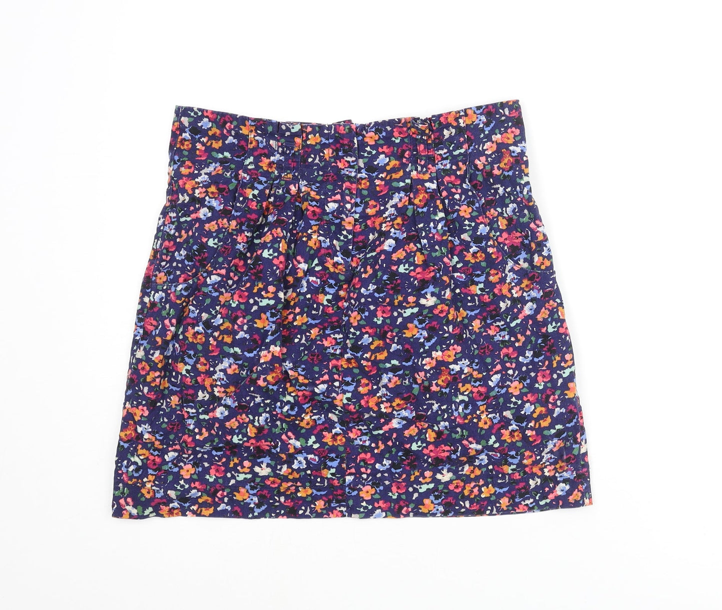 Topshop Womens Multicoloured Floral Cotton Mini Skirt Size 12 Zip - Pleated Pockets