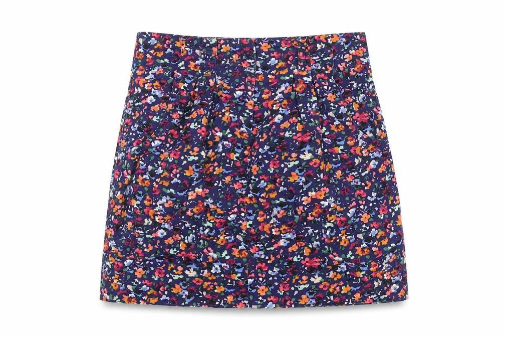 Topshop Womens Multicoloured Floral Cotton Mini Skirt Size 12 Zip - Pleated Pockets