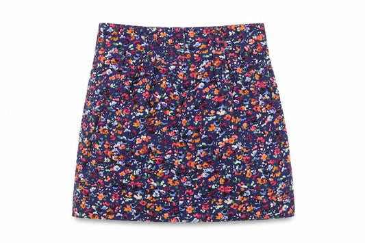 Topshop Womens Multicoloured Floral Cotton Mini Skirt Size 12 Zip - Pleated Pockets