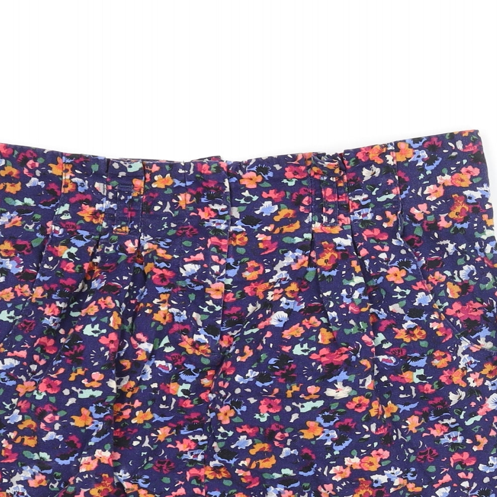Topshop Womens Multicoloured Floral Cotton Mini Skirt Size 12 Zip - Pleated Pockets