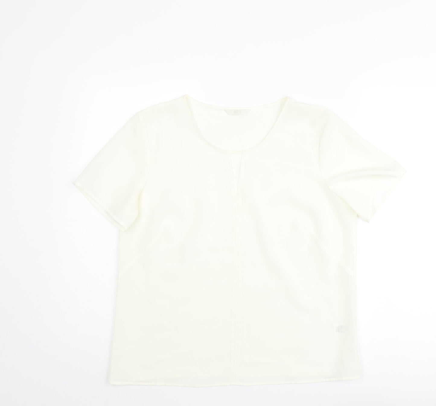 Marks and Spencer Womens Ivory Polyester Basic Blouse Size 14 Round Neck - Keyhole Neck