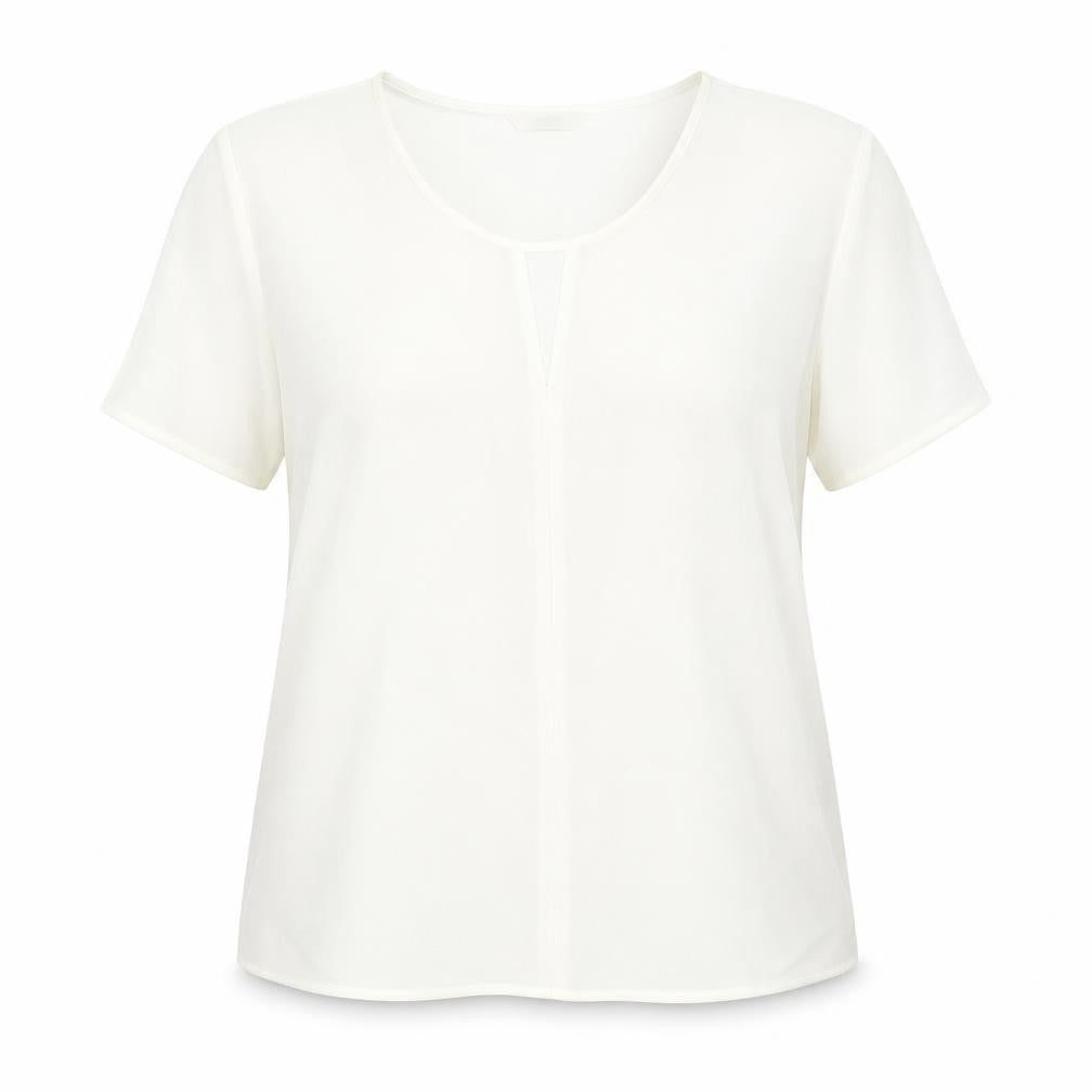 Marks & Spencer Womens Ivory Polyester Basic Blouse Size 14 Round Neck - Keyhole Neck