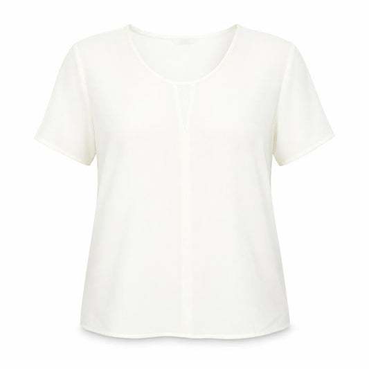 Marks and Spencer Womens Ivory Polyester Basic Blouse Size 14 Round Neck - Keyhole Neck