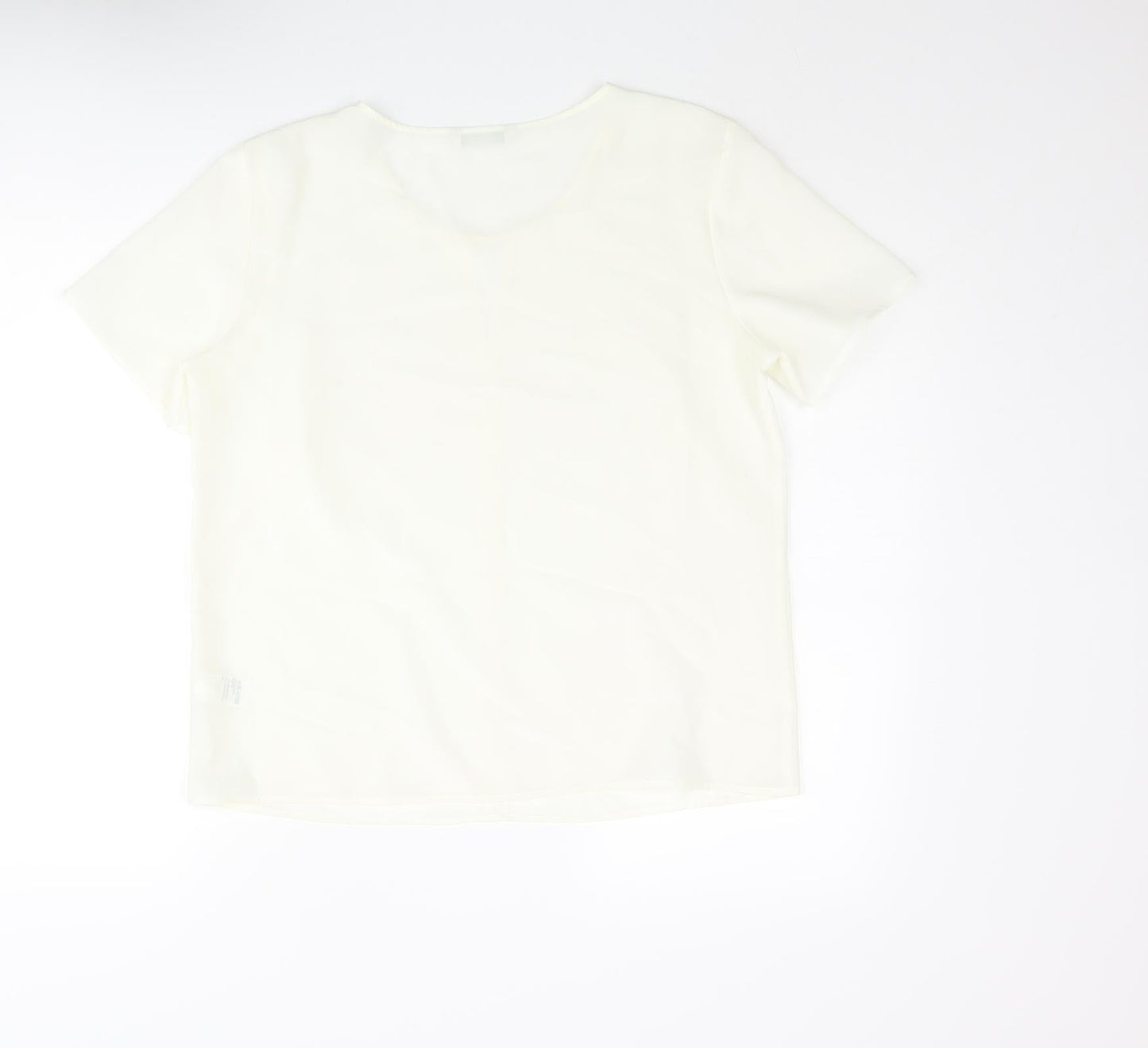 Marks and Spencer Womens Ivory Polyester Basic Blouse Size 14 Round Neck - Keyhole Neck