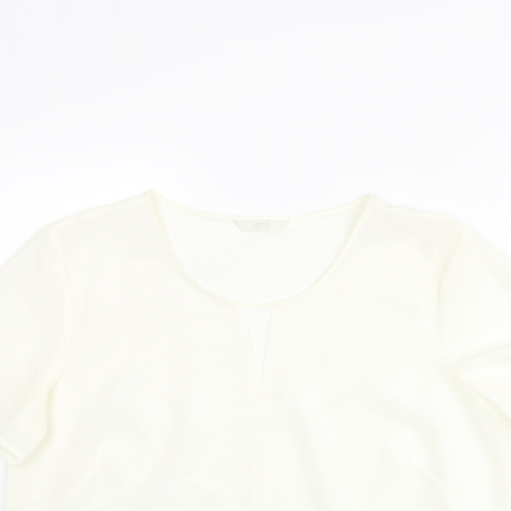 Marks and Spencer Womens Ivory Polyester Basic Blouse Size 14 Round Neck - Keyhole Neck