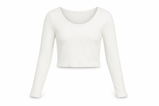 PRETTYLITTLETHING Womens Ivory Polyester Cropped T-Shirt Size S Scoop Neck - Ribbed