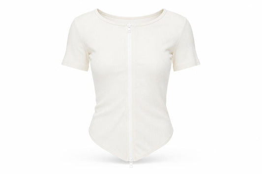 PRETTYLITTLETHING Womens Ivory Polyamide Basic T-Shirt Size XS Round Neck - Ribbed