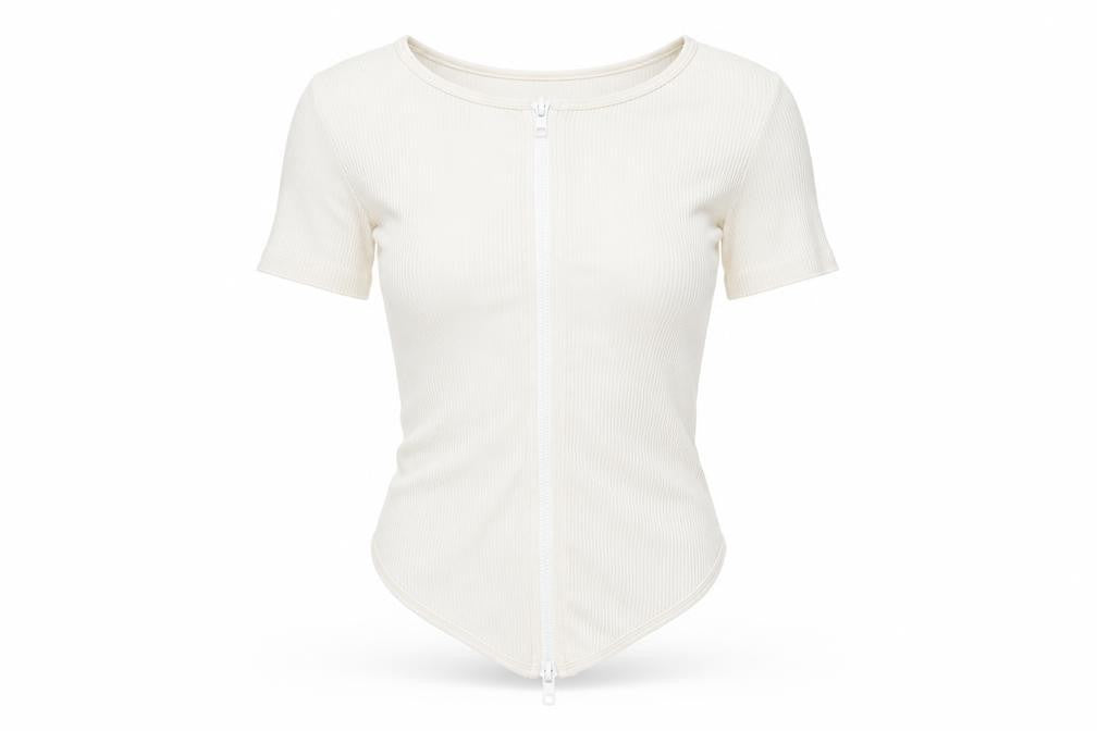 PRETTYLITTLETHING Womens Ivory Polyamide Basic T-Shirt Size XS Round Neck - Ribbed