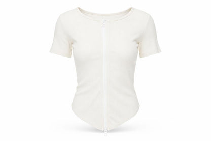 PRETTYLITTLETHING Womens Ivory Polyamide Basic T-Shirt Size XS Round Neck - Ribbed