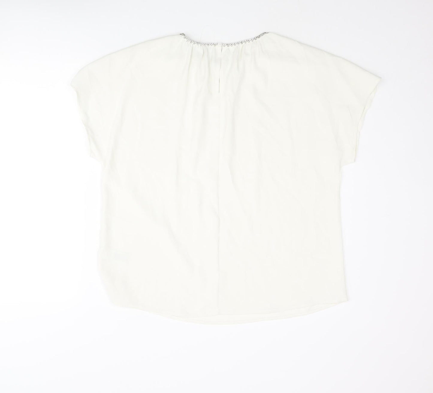 Marks and Spencer Womens Ivory Polyester Basic Blouse Size 12 Round Neck - Rhinestone Collar