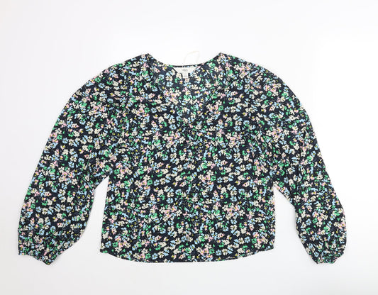 Marks and Spencer Womens Multicoloured Floral Polyester Basic Blouse Size 10 V-Neck - Button Detail