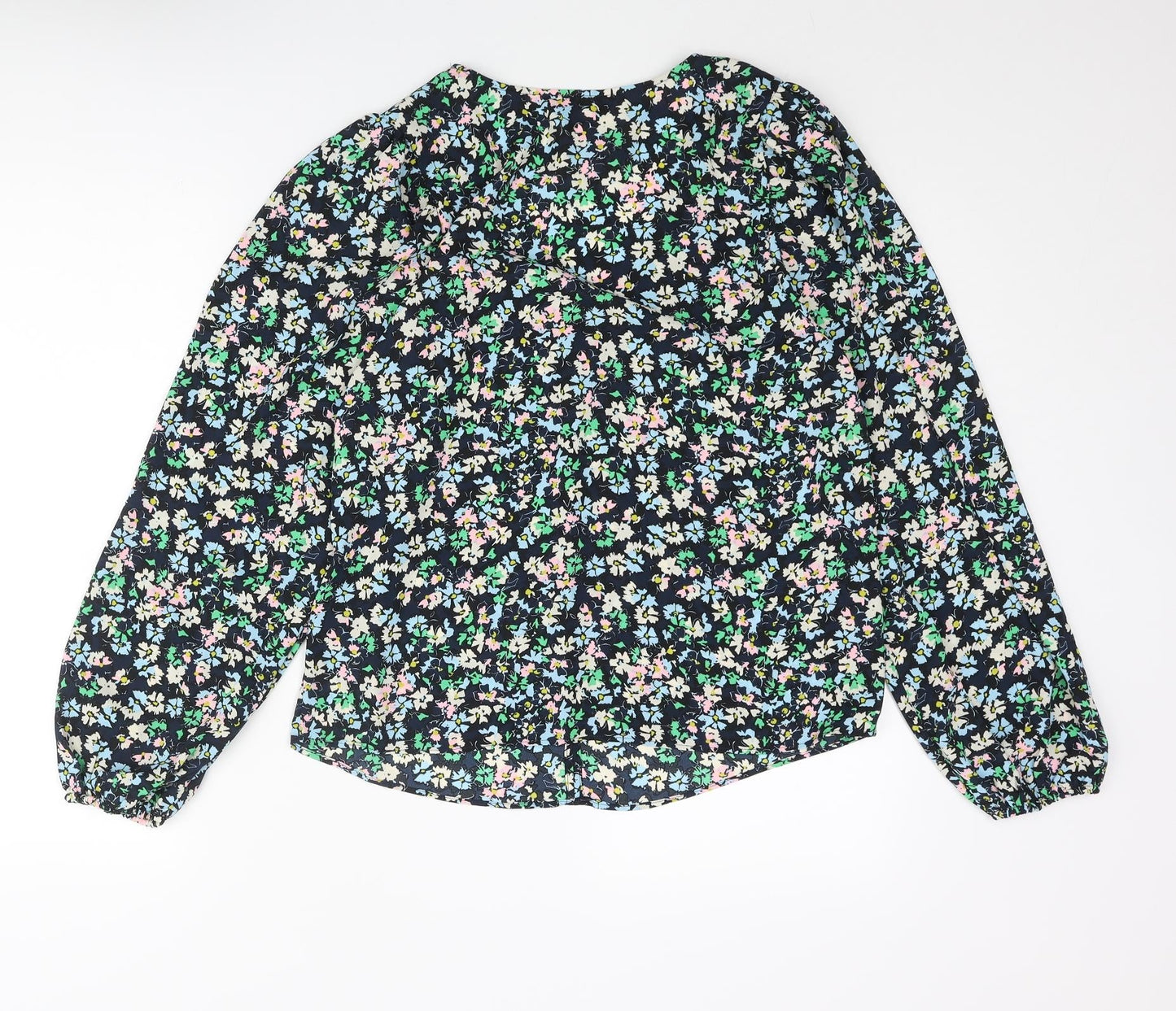 Marks and Spencer Womens Multicoloured Floral Polyester Basic Blouse Size 10 V-Neck - Button Detail