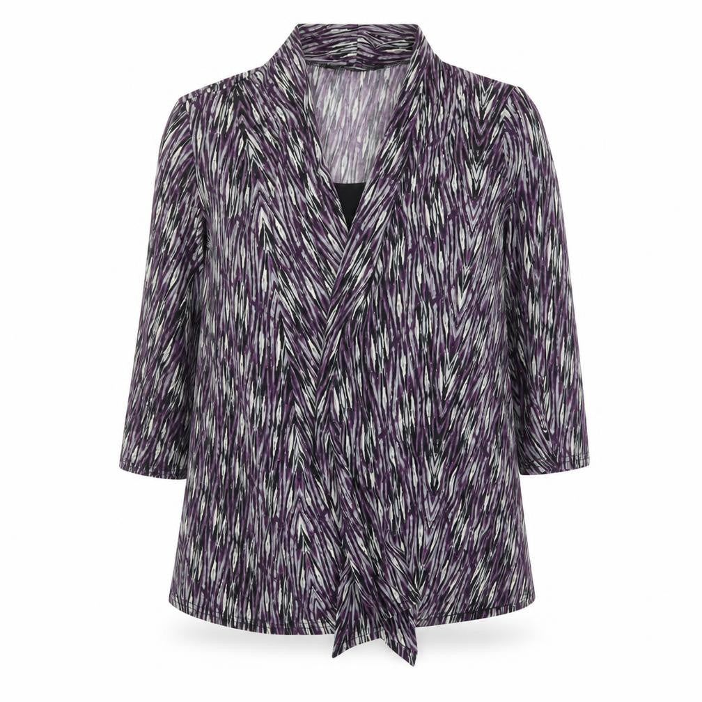 Bonmarché Womens Purple Geometric Polyester Basic Blouse Size 20 V-Neck - Layered Waterfall Front