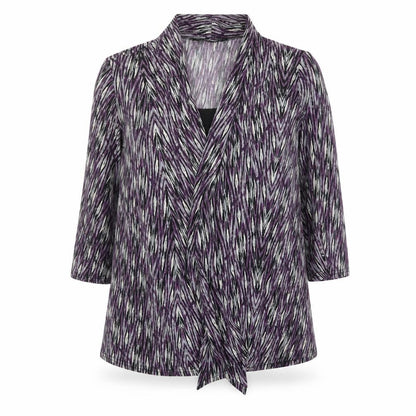Bonmarché Womens Purple Geometric Polyester Basic Blouse Size 20 V-Neck - Layered Waterfall Front