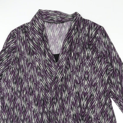 Bonmarché Womens Purple Geometric Polyester Basic Blouse Size 20 V-Neck - Layered Waterfall Front